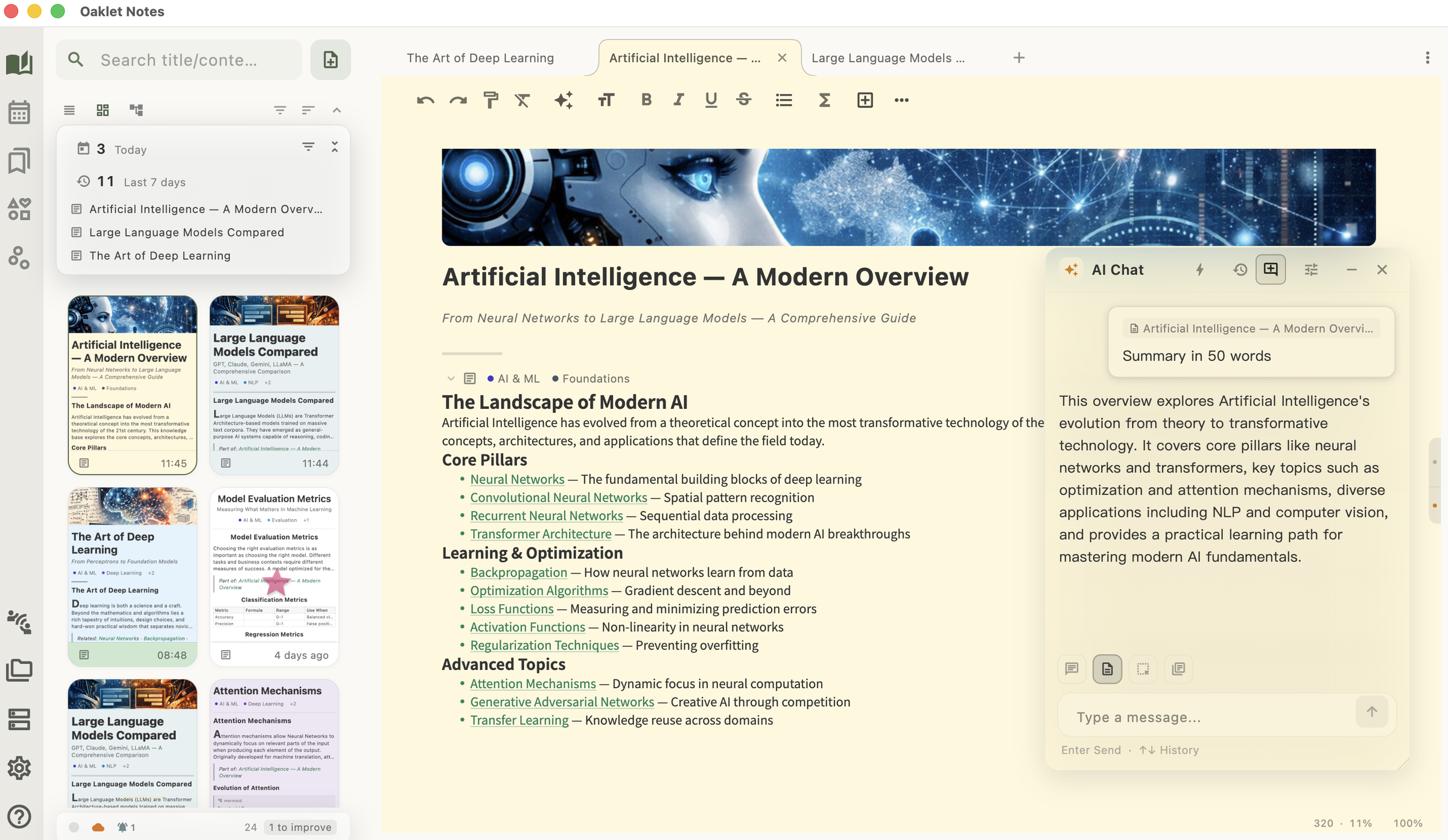 Oaklet Notes — Editor with AI Assistant